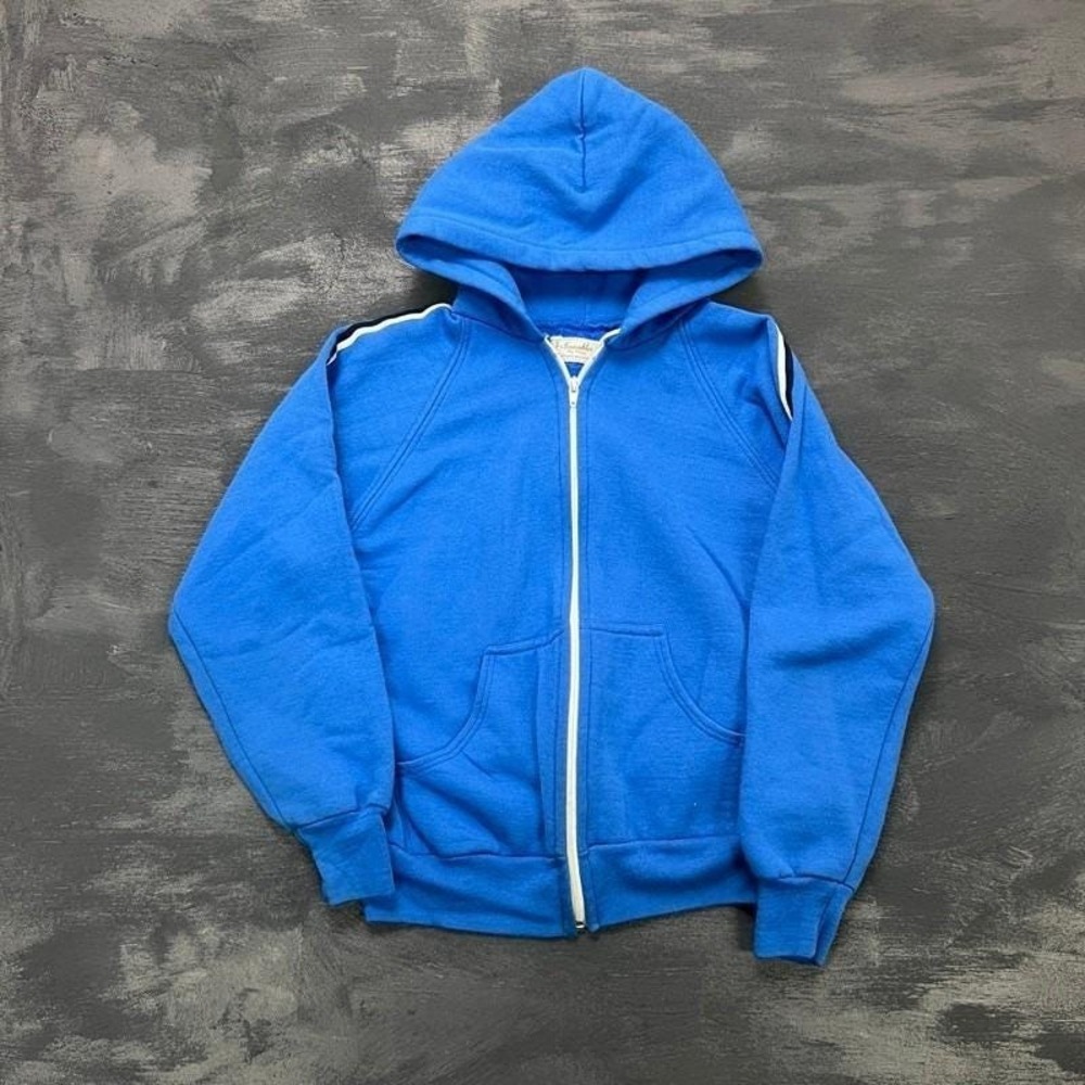 Vintage Scrambler Zip Up Hoodie Mens Medium Blue 1970s Striped